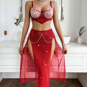 Conjunto de Lencería Sexy y Seductor con Falda Larga, Nuevo Conjunto de Brasier y Braguita de Malla Transparente con Efecto Push-Up - Product Image 2
