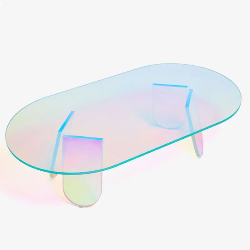 Iridescent Color Nordic Colorful Fancy Minimalist Iridescence Living Room Side Round Crystal Rainbow Clear Acrylic Coffee Table