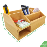 Organizador de Almacenamiento Rectangular Multifuncional de Bambú Homex-BSCI, Caja de Almacenamiento de Bambú Natural, Portapapeles, Portalápices