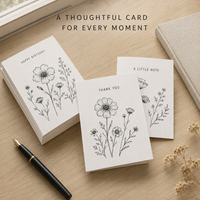 Cartes de vœux simples noires à motif floral botanique, impression personnalisée, dessin de fleurs sauvages, pour cadeau, insert de colis professionnel, carte de remerciement