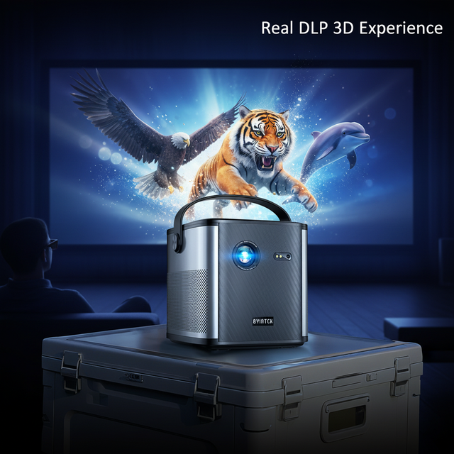 BYINTEK U80 Smart DLP Projector 3D 4K Support High ANSI 15000mAh Battery TOF Auto Focus Android WiFi Portable Camping Projector