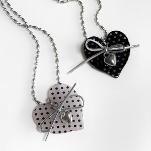 Ruiqu Polka Dot <b>Heart</b> Bow Necklace For Women Black White Color Long Chain Fresh <b>Sweet</b> Style Fashion Pendant Jewelry - Product Image 5