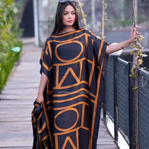 <span class=keywords><strong>Robe</strong></span> Longue Africaine PROMISTAR Personnalisée de Luxe Deux Pièces Caftan Respirant en Polyester avec Foulard Imprimé pour Femme - Product Image 1