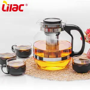 Lilac BSCI SGS LFGB Trung Quốc Màu đen rõ ràng trà thủy tinh nước và cà phê đặt ly và thủy tinh ấm trà thủy tinh nồi