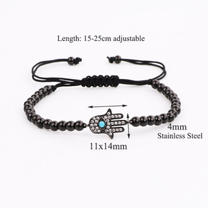 Pulsera de macramé de circón cúbico para mujer, abalorio de alta calidad de <span class=keywords><strong>Hamsa</strong></span> Hhand, cuentas de acero inoxidable - Product Image 2