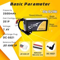 TATTU 2500mAh 2S 7.4v Baterai LiPo Fatshark Goggles Headset untuk Drone, Colokan DC55mm, Indikator Daya LED, 800 Siklus, LiCoO2