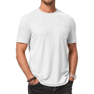 T-shirt à manches courtes pour homme FOXA, col rond, tricot texturé avec poche, vêtement décontracté - Product Image 1