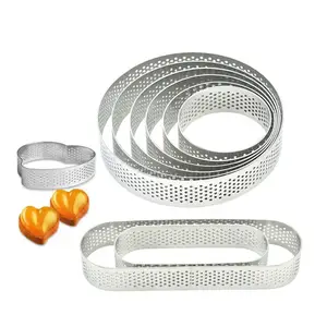 Stainless Steel 304 Nonstick Round Oval heart Cake Ring Pastry Perforated Tart Ring Mold Baking Moulds for French Dessert