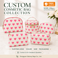 Pochette cosmétique en toile imprimée cœur rose, sac à maquillage personnalisé avec logo, trousse de toilette de voyage, vente en gros, fabricant OEM