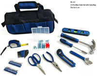 Ensemble d'outils à main bleus de 131 pièces avec sac de transport en toile, kit d'outils de réparation et d'entretien domestique tout-en-un portable