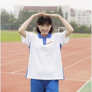ชุดนักเรียนชุดเสื้อยืดสีน้ำเงินสีขาวแขนสั้นกางเกงขายาวสำหรับนักเรียนระดับประถมศึกษามัธยมศึกษาฤดูใบไม้ผลิฤดูร้อน - Product Image 2