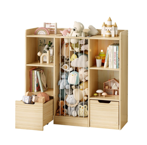 Libreria in Legno 4-in-1, Organizzatore Giocattoli in Pino Massiccio, Zoo di Peluche per Cameretta Bambini, Sala Giochi, Asilo Nido - Product Image 1