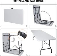 Table pliante de jardin en plastique avec cadre métallique, portable, robuste, pour intérieur/extérieur, jeux, puzzles, repas, fêtes, blanche (6 FT/8 FT)