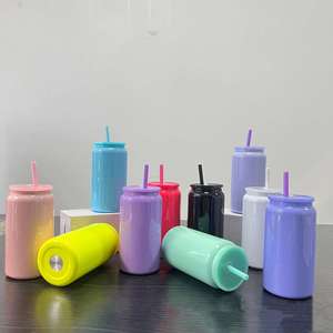 Cross-border 316 Stainless Steel <b>Insulated</b> <b>Cup</b> Double-layer Vacuum Mason Jar Matte Spray-painted Cola Can Simple Straw Children - Product Image 1