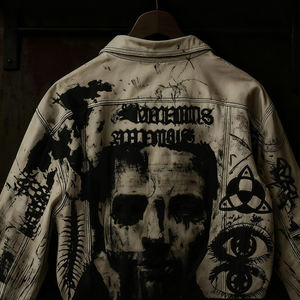 Custom Winter Streetwear Waterdichte Softshell Bontjas Designer Gothic Heat-Transfer Printing Grafische Leren Jassen Front - Product Image 4