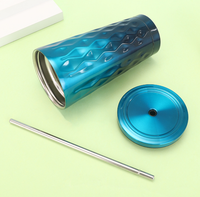 Gobelet isotherme en acier inoxydable à double paroi de 500 ml avec paille, motif losanges dégradés, vente en gros