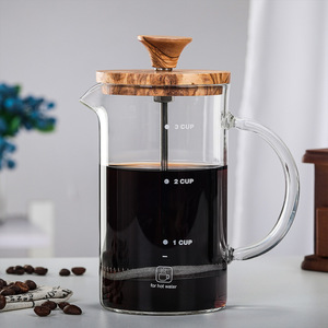 Cafetière à piston en verre borosilicate de haute qualité avec couvercle en bois d'olivier, infuseur à thé en verre résistant à la chaleur - Product Image 2