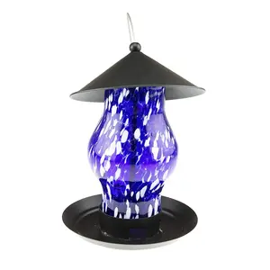 Lantern Shaped Glass Bird Feeder Hand Blown Glass Hanging Waterproof Outdoor Decoration for Wild Birds with Cord