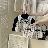 Elegant Princess Boutique Children's Suit for 2 PCS Checkered Girl Suits Thickened Autumn Girl Child Clothes for 8Y