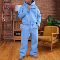 Ensemble de survêtement décontracté deux pièces surdimensionné pour homme avec sweat à capuche et pantalon de survêtement en molleton épais de coton, personnalisable, avec fermeture éclair