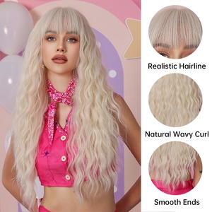Usine En Gros Bouclés Ondulés Blanc <span class=keywords><strong>Perruque</strong></span> Synthétique Longue Platine Cheveux <span class=keywords><strong>Perruque</strong></span> avec Bang Cosplay <span class=keywords><strong>Halloween</strong></span> pour les Femmes Fibre Naturelle - Product Image 5