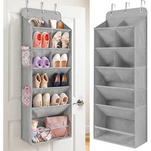 6 Tier Hanging <b>Shoe</b> Organizer Light Gray Polyester <b>Hook</b> Type Behind Door Entryway Closet Storage Rack For <b>Shoes</b> - Product Image 1