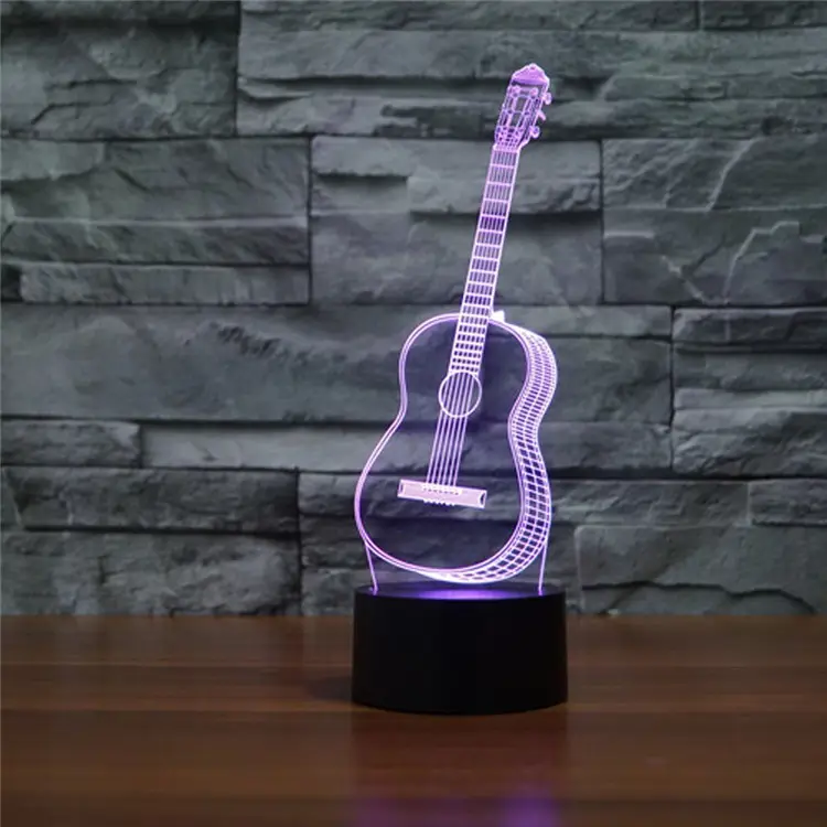 3DアクリルPOPミュージックギター7色充電楽器溶岩LED部屋の装飾テーブルムードナイトライト