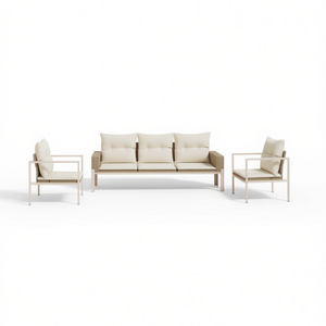 Ensemble de canapés de jardin en rotin beige avec structure en acier thermolaqué, taille standard, mobilier d'extérieur au design contemporain - Product Image 1
