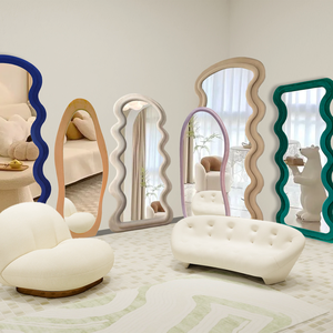 Specchio da terra a parete in velluto decorativo di grandi dimensioni, nuovo design <span class=keywords><strong>2026</strong></span>, personalizzabile, moderno, in tessuto, per soggiorno e corridoio, a figura intera - Product Image 5