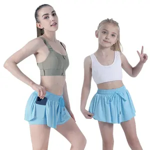 2 In 1 Flowy Running Yoga Shorts Women Gym Sport Kid Biker Butterfly Shorts Tennis Skirt Summer Youth Girls Flowy Shorts
