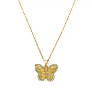 2023 New Hot Custom designer Women Fashion gold plated butterfly pendant diamond necklace jewelry