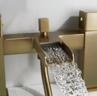 Robinets de bain-douche en or brossé, mitigeur de baignoire de salle de bain en cascade, mitigeur de bain-douche à double levier avec ensemble de douchette