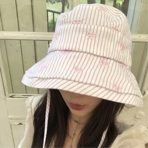 Bucket <b>Hat</b> With Bow Pattern Cotton <b>Summer</b> Sun Protection For Girls Outings - Product Image 2