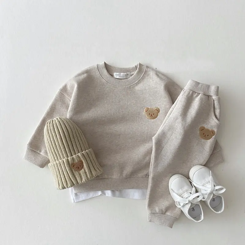 2023 Outono New Baby Clothes Hoodies Calças 2 Pcs Bear Embroidery Set Meninos Meninas Suit Sweatshirt
