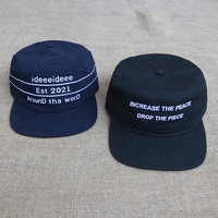 Topi Hip-hop Hitam Klasik Bahan Katun Twill dengan Logo Bordir Kustom Personalisasi, Model Domed Flat Brim untuk Pria, Gaya Pillbox Caps