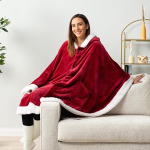 Couverture portable en flanelle écologique et douce pour la peau, couverture à capuche matelassée, cape solide, <span class=keywords><strong>poncho</strong></span> de détente - Product Image 3