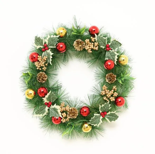 Christmas Wreath with Metal Hanger, Timer, Christmas Front Door Wreath Battery Operated, Lighted Christmas Decoration