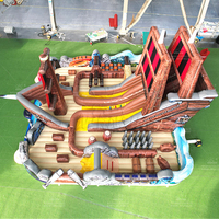 WINSUN Bateau pirate gonflable géant avec toboggan et obstacles à thème, activités de fête à thème pour enfants