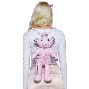 Mochila Rosa de Osito de Peluche con Púas y Tachuelas de Estilo Atrevido - Product Image 3