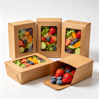 Boîtes bento jetables en papier kraft, écologiques, avec fenêtre, pour la restauration/les fêtes