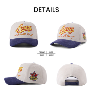 Gorra de Béisbol de Pana de 5 Paneles Unisex de Alta Calidad Aung Crown, Logotipo Bordado en 3D Personalizado, Visera Curva de Dos Tonos, Gorras de Béisbol - Product Image 2