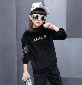 เสื้อผ้าเด็กขายส่ง ชุดลำลองเด็กชายเด็กหญิง ฤดูใบไม้ร่วง ปักลายนกอินทรี กำมะหยี่สีทอง ชุดสองชิ้น เสื้อผ้าเด็ก - Product Image 2