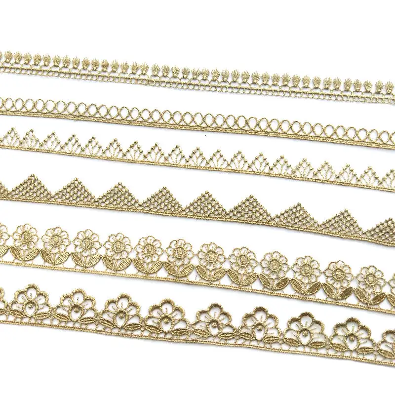 Alta qualidade 1.5-3cm de largura Gold Lace Edging Ribbon Trimming com Bordado para Lolita Vestuário Vestuário Acessórios JB51-JB57