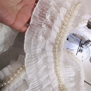 3.15 ''largeur perle perlée plissée dentelle blanche bord garniture ruban de mariage bricolage couture artisanat accessoires - Product Image 3