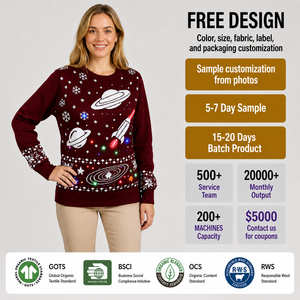 <span class=keywords><strong>Pull</strong></span> <span class=keywords><strong>de</strong></span> <span class=keywords><strong>Noël</strong></span> LED pour <span class=keywords><strong>femme</strong></span> FNJIA, tricot jacquard bordeaux, motif planètes, fusées, flocons <span class=keywords><strong>de</strong></span> neige, <span class=keywords><strong>pull</strong></span> <span class=keywords><strong>lumineux</strong></span> pour les fêtes, personnalisable OEM - Product Image 5
