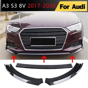 Pour Audi A3 S3 8V 2017 2018 2019 2020 – Kit de tuning 3 pièces : Lame de pare-chocs avant, spoiler et protection de carrosserie - Product Image 1