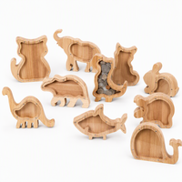 Hucha de madera con forma de animal personalizada con logo, caja de monedas de acrílico transparente con letras