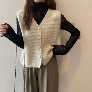 Women's V-neck Knitted Waistcoat Spring Autumn New Design Sense Short Loose <b>Ladies</b> Cardigan Sweater <b>Vest</b> Aesthetic Tops R1943 - Product Image 2