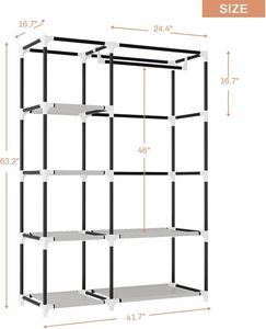 Large Capacity Multilayer Foldable Dustproof Floor Standing Fabric <b>Storage</b> Cabinet with Steel Tube for Bedroom and Kitchen - Product Image 3