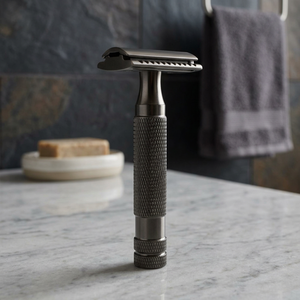 Rasoir de sécurité à double lame Morgans Industries avec manche en acier inoxydable pour le rasage du visage et du corps des hommes, usage en salon de coiffure et en extérieur - Product Image 1